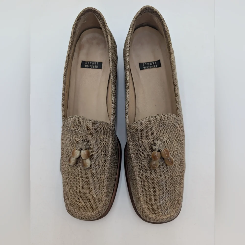 Stuart Weitzman Taube Woven Loafer Size 8.5 Wooden Beads Block Heel Square Toe - Picture 11 of 16